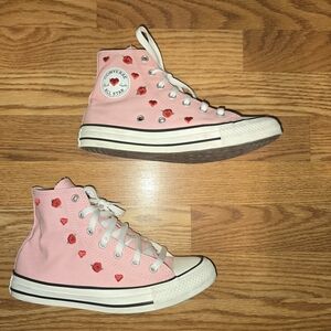 Converse Kids High-Top Sneakers | Size 5 | Pink w/ Red Heart & Rose Embroidery
